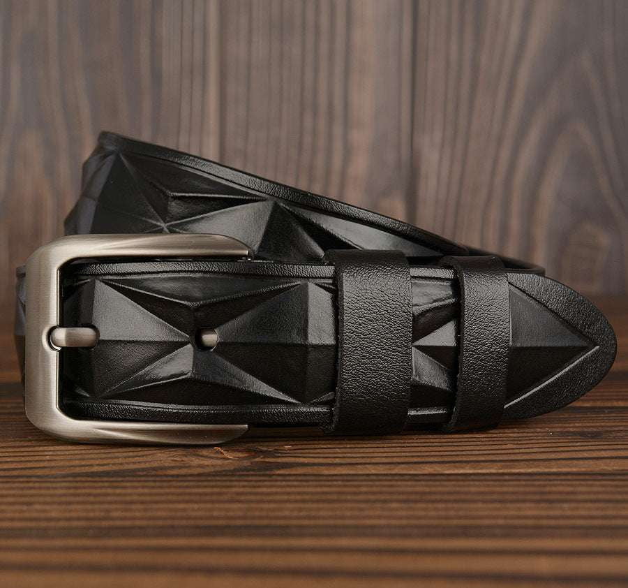 diamond-pattern belt, leather accessory men, men's casual belt - available at Sparq Mart