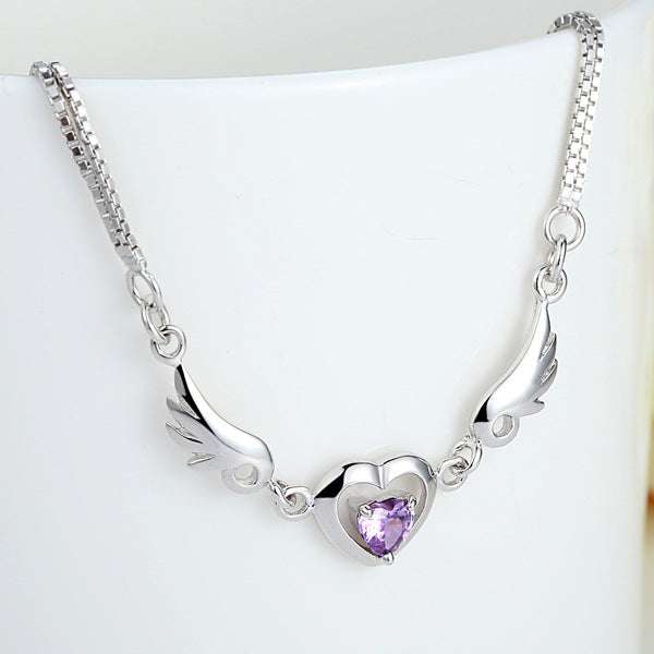925 Sterling Silver Bracelet, Silver Guardian Angel Bracelet, White and Purple Diamond Bracelet - available at Sparq Mart