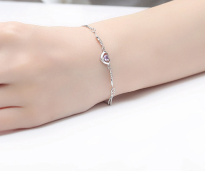 925 Sterling Silver Bracelet, Silver Guardian Angel Bracelet, White and Purple Diamond Bracelet - available at Sparq Mart