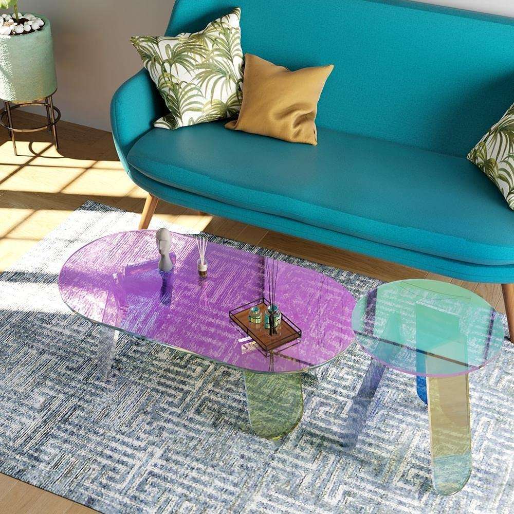 Iridescent Glass End Table, Modern Accent Table, Rainbow Color Side Table - available at Sparq Mart