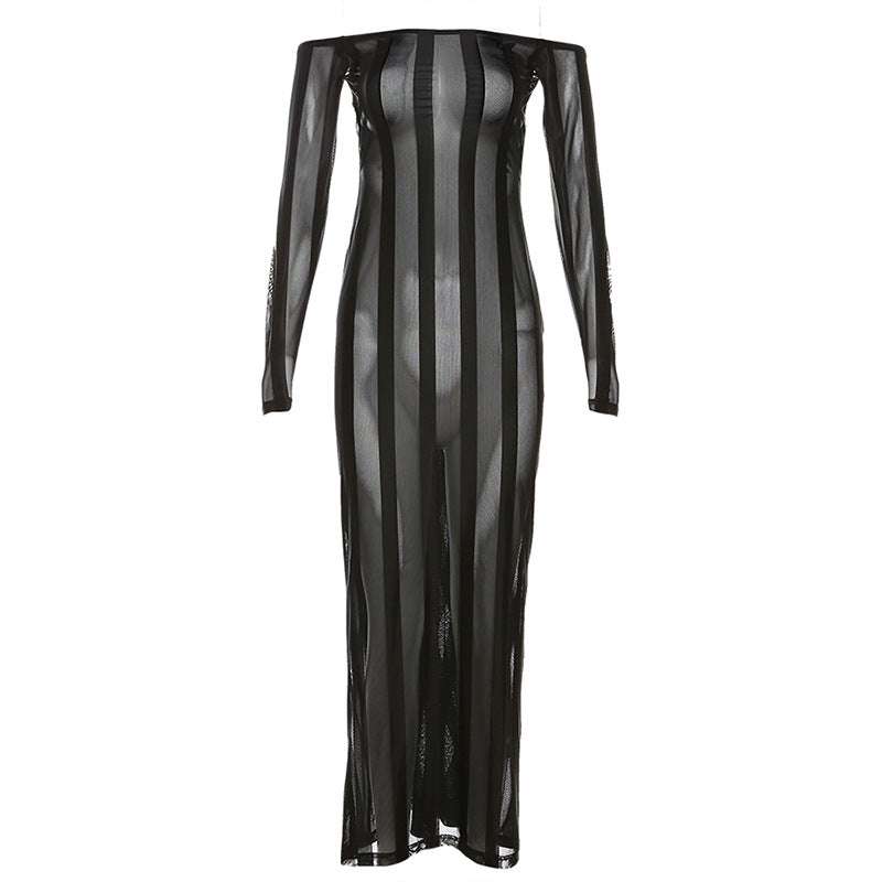 Elegant Women's Dress, Fashionable Slim Dress, Stunning Striped Dress - available at Sparq Mart