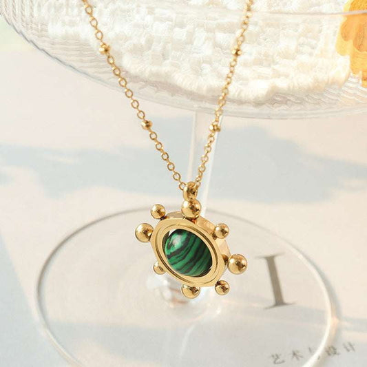 French Pendant Necklace, Gold Rotatable Necklace, Vintage Malachite Necklace - available at Sparq Mart