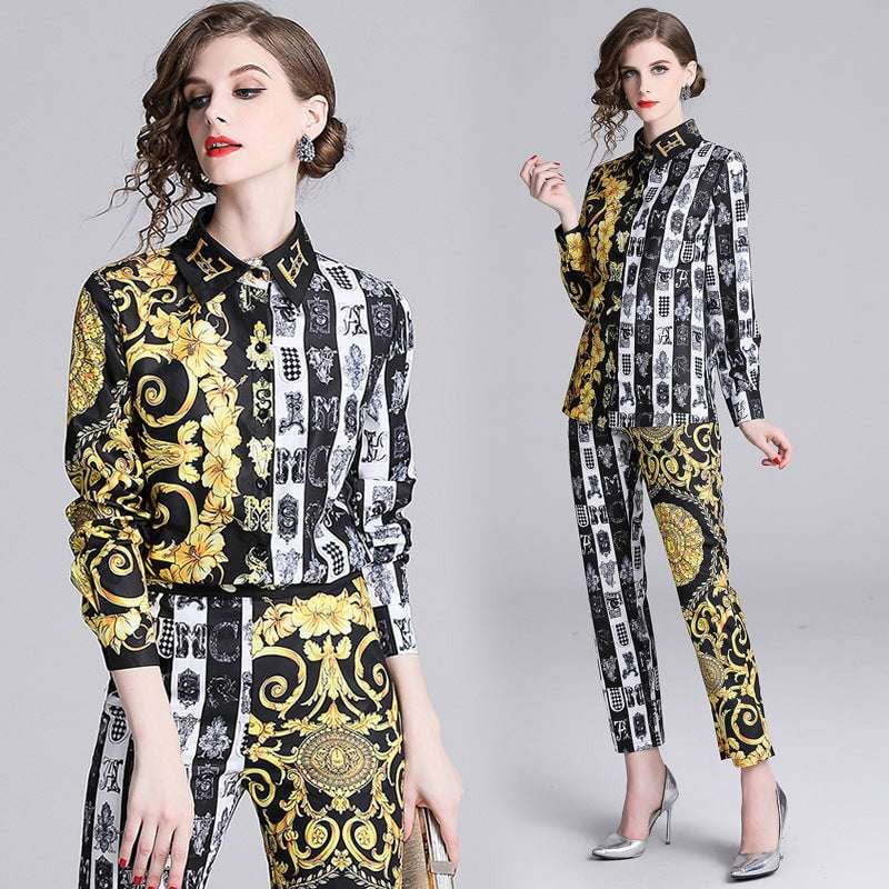 Barak print suit, lapel fashion set, long sleeve outfit - available at Sparq Mart