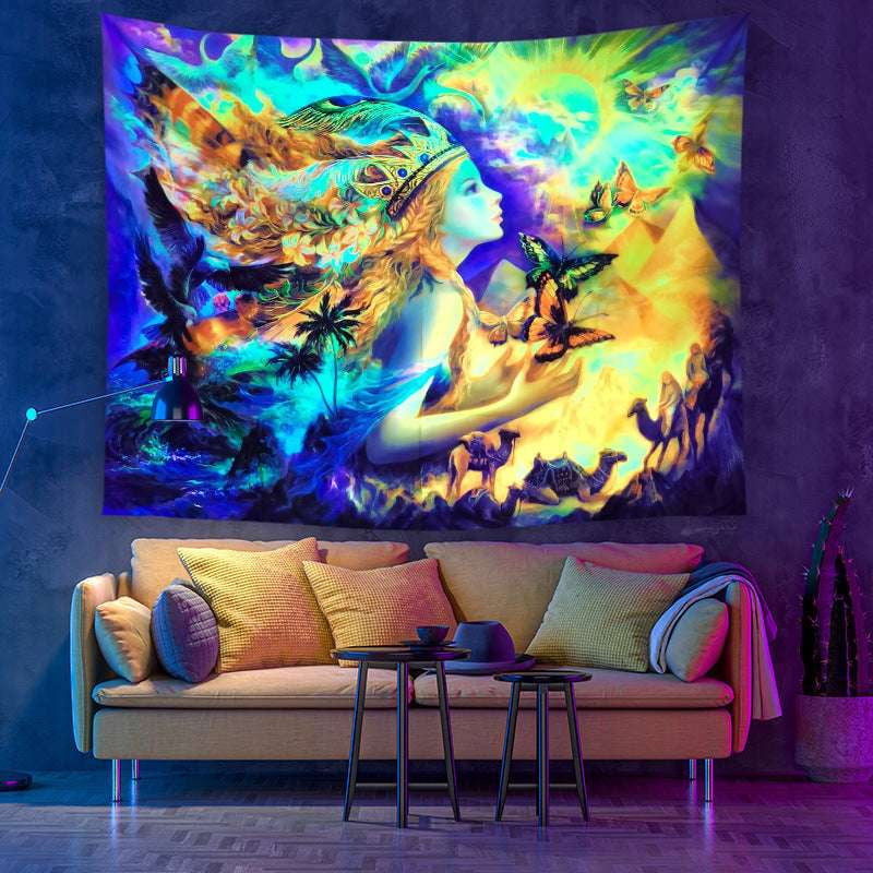 Bohemian Moon Wall Tapestry, Celestial Room Decoration, UV Reactive Wall Hanging - available at Sparq Mart