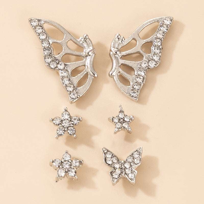 Personalized Earrings Gift, Silver Geometric Studs, Sparkling Butterfly Earrings - available at Sparq Mart