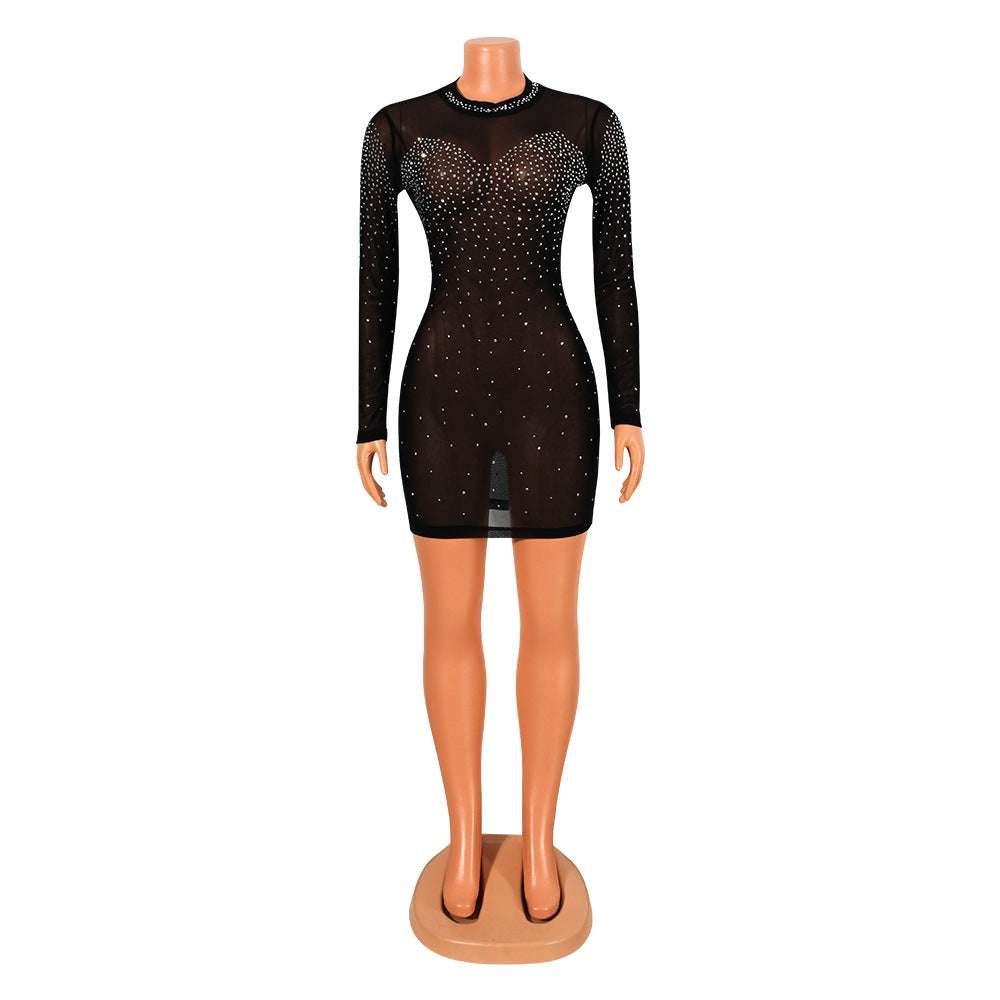 Nightclub Dress, Rhinestone Dress, Sexy Net Yarn Dress - available at Sparq Mart