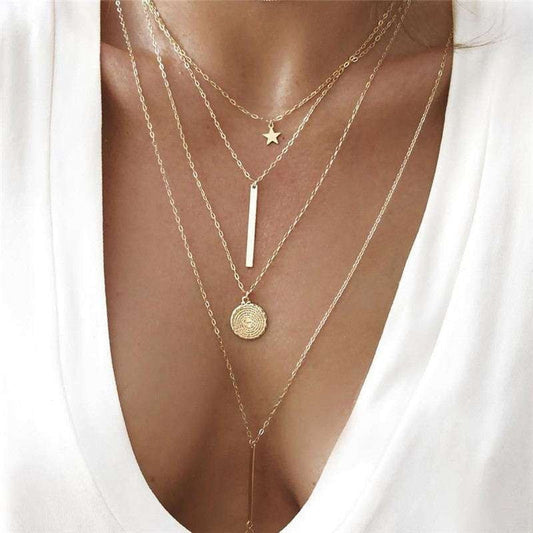 boho pendant necklace, gold vintage necklace, layered charm necklace - available at Sparq Mart