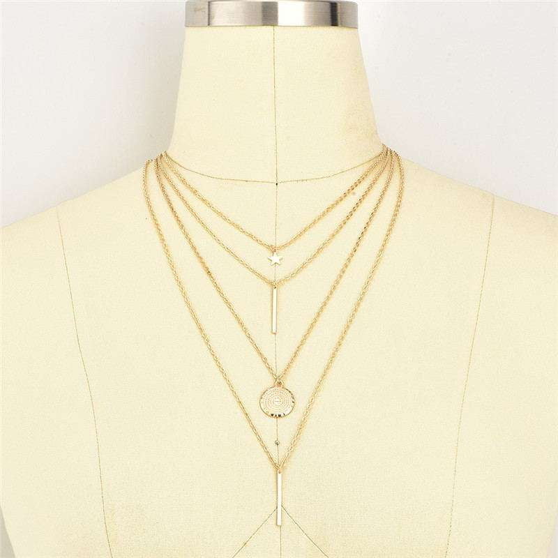 boho pendant necklace, gold vintage necklace, layered charm necklace - available at Sparq Mart