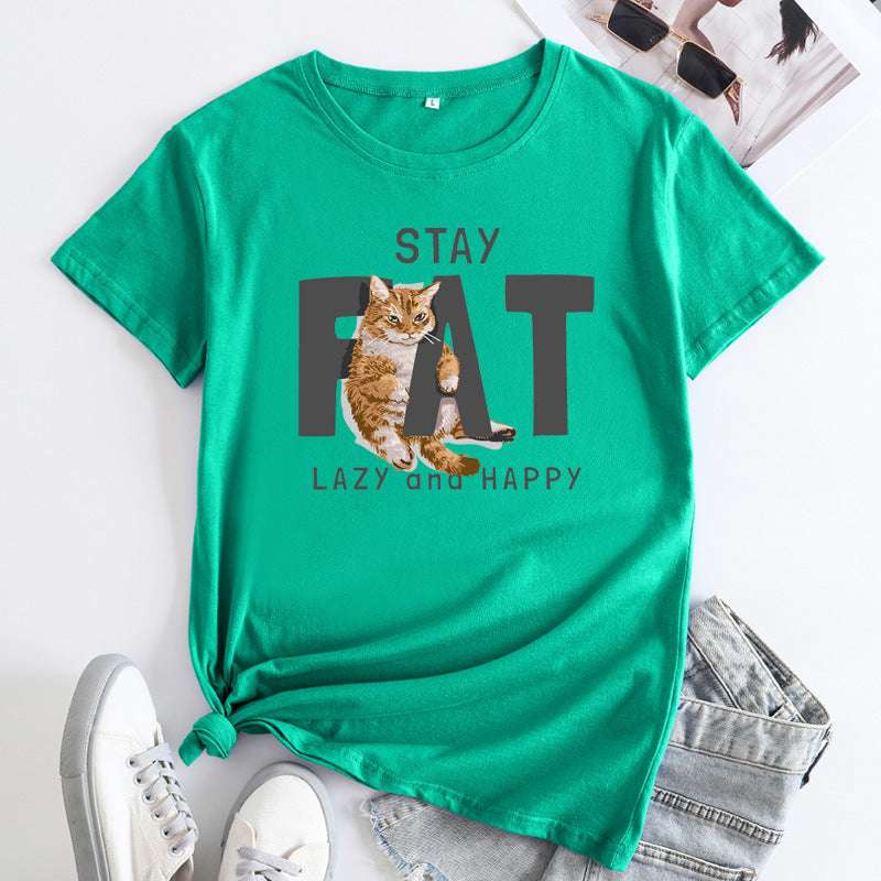 Cat Print fashion, Loose Cat T-Shirt, Women's Cotton tops - available at Sparq Mart