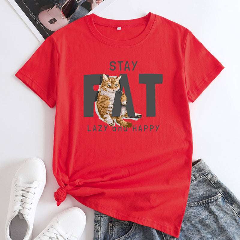 Cat Print fashion, Loose Cat T-Shirt, Women's Cotton tops - available at Sparq Mart