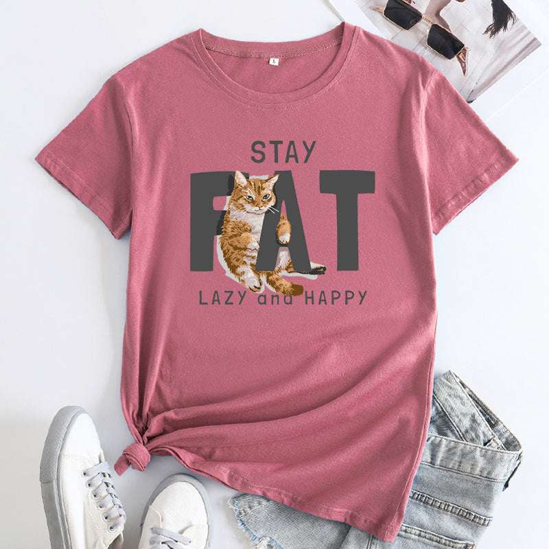 Cat Print fashion, Loose Cat T-Shirt, Women's Cotton tops - available at Sparq Mart