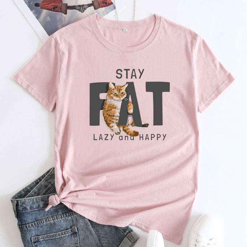 Cat Print fashion, Loose Cat T-Shirt, Women's Cotton tops - available at Sparq Mart