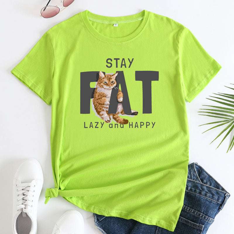 Cat Print fashion, Loose Cat T-Shirt, Women's Cotton tops - available at Sparq Mart