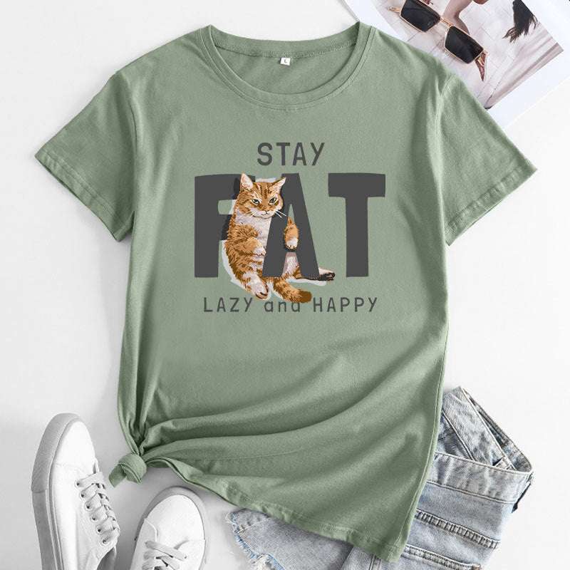 Cat Print fashion, Loose Cat T-Shirt, Women's Cotton tops - available at Sparq Mart