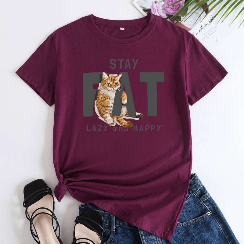 Cat Print fashion, Loose Cat T-Shirt, Women's Cotton tops - available at Sparq Mart