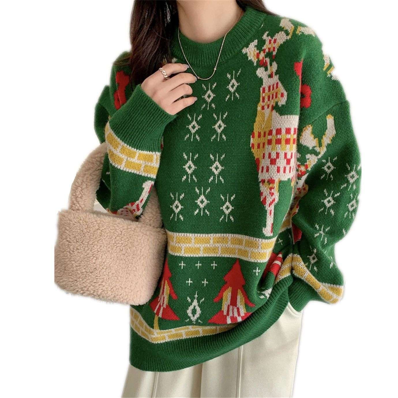 Casual Winter Fashion Wear, Christmas Fawn Red Sweater, Festive Holiday Ladies Top - available at Sparq Mart