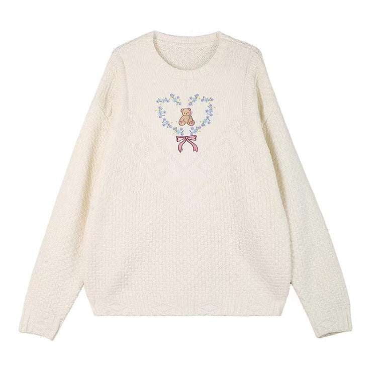 bear sweater womens, casual sweater chic, embroidered white top - available at Sparq Mart