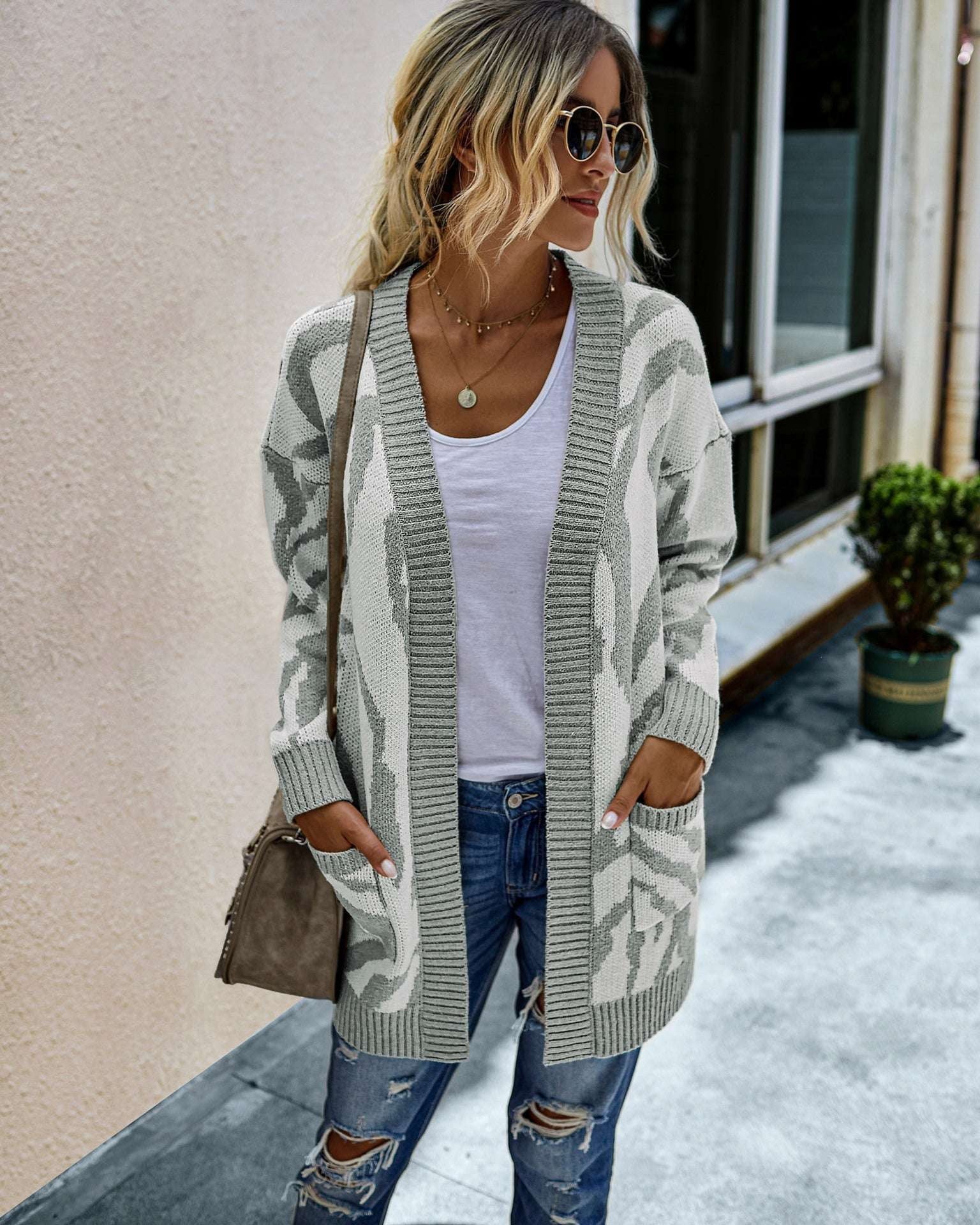 Cozy Street Style Cardigan, Fashionable Cardigan Sweater, Geometric Knit Sweater Coat - available at Sparq Mart