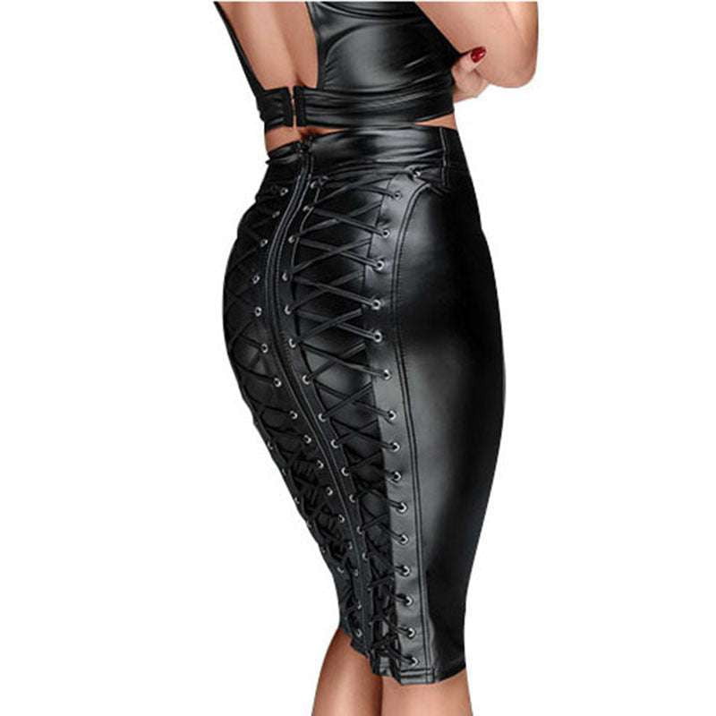 High-Waisted Skirt, Patent Leather Skirt, PU Leather Fashion - available at Sparq Mart