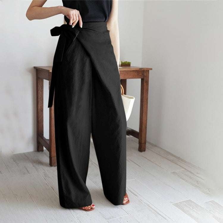 black lace-up pants, fashionable pants online, wide-leg trousers - available at Sparq Mart