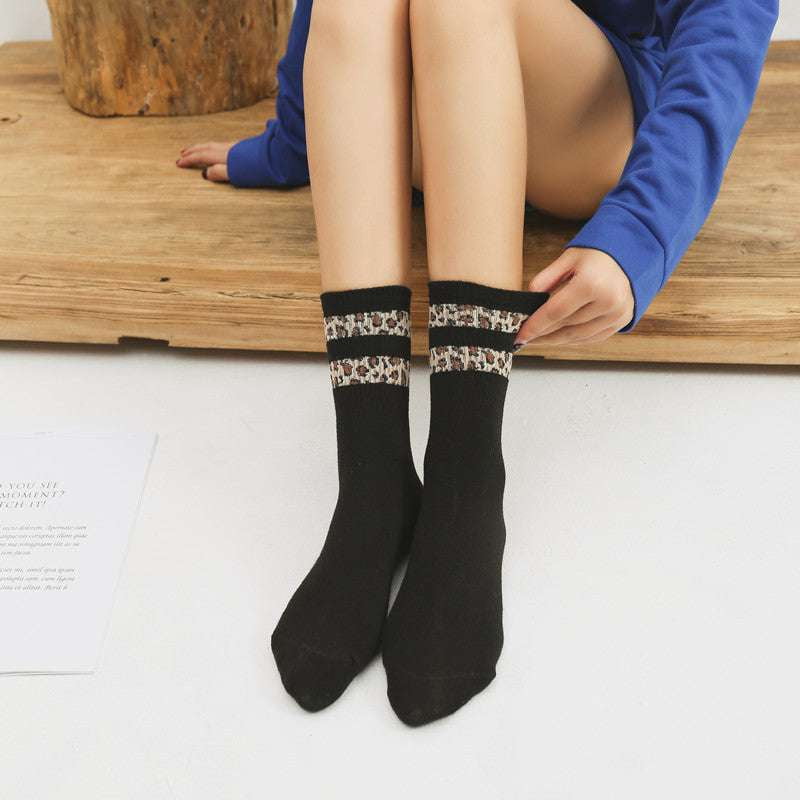 Japanese Style Stockings, Leopard Print Socks, Women's Cotton Socks - available at Sparq Mart