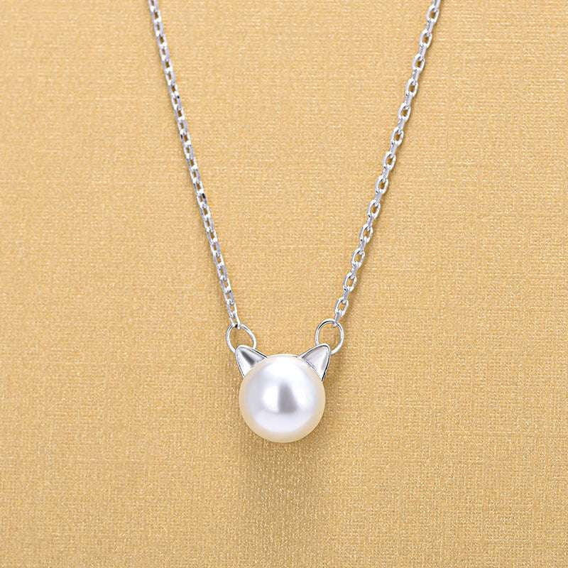 Elegant Clavicle Chain, Pearl Cat Necklace, Temperament Kitten Necklace - available at Sparq Mart