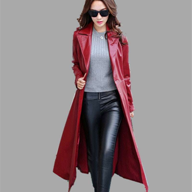 Elegant Belted Coat, Fashionable Commuter Jacket, Stylish Leather Outerwear - available at Sparq Mart