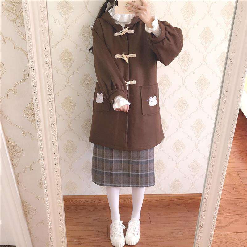 college style coat, female woolen coat, mid-length student coat - available at Sparq Mart