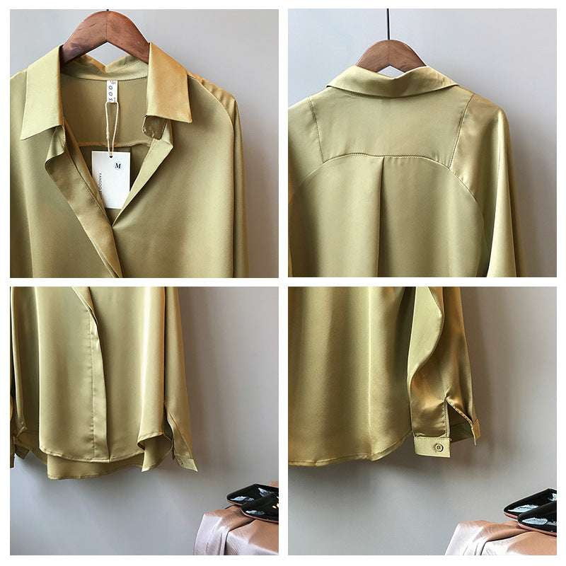 Casual Satin Shirt, Elegant Blouse Fashion, Flowing Satin Top - available at Sparq Mart