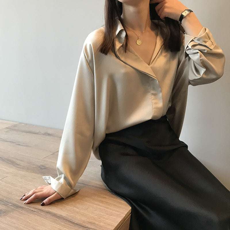 Casual Satin Shirt, Elegant Blouse Fashion, Flowing Satin Top - available at Sparq Mart