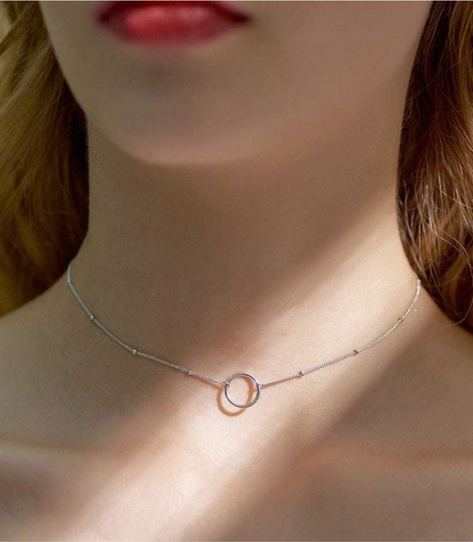 Electroplated Geometric Jewelry, Silver Circle Necklace, Women's Elegant Pendant - available at Sparq Mart