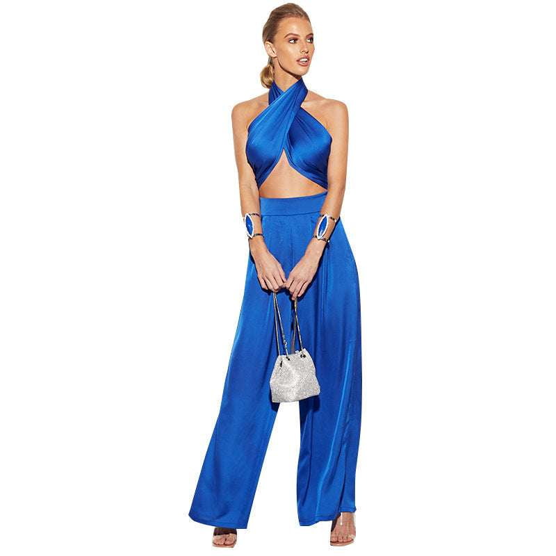 Fashionable Halter Combo, Summer Tube Top, Wide-Leg Suit Set - available at Sparq Mart