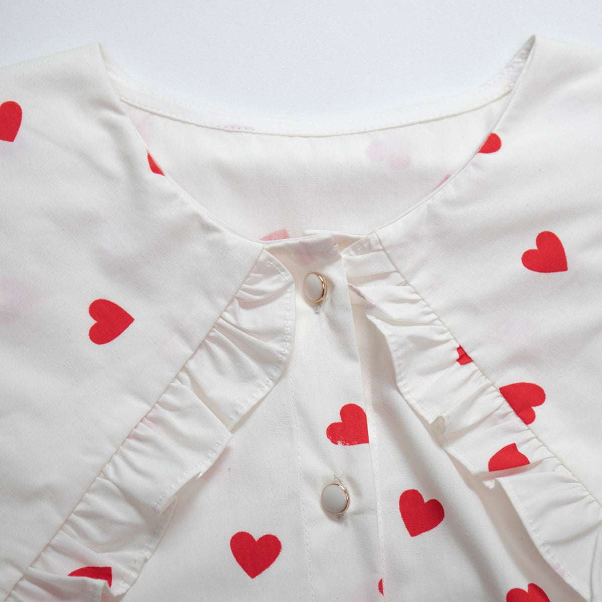 Casual Lantern Sleeve Shirt, Heart Print Cotton Top, Sweet Style Women's Top - available at Sparq Mart