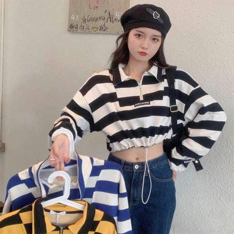 Casual Loose Sweatshirt, Fashionable Sweatshirt Outfit, Women's Striped Sweatshirt - available at Sparq Mart