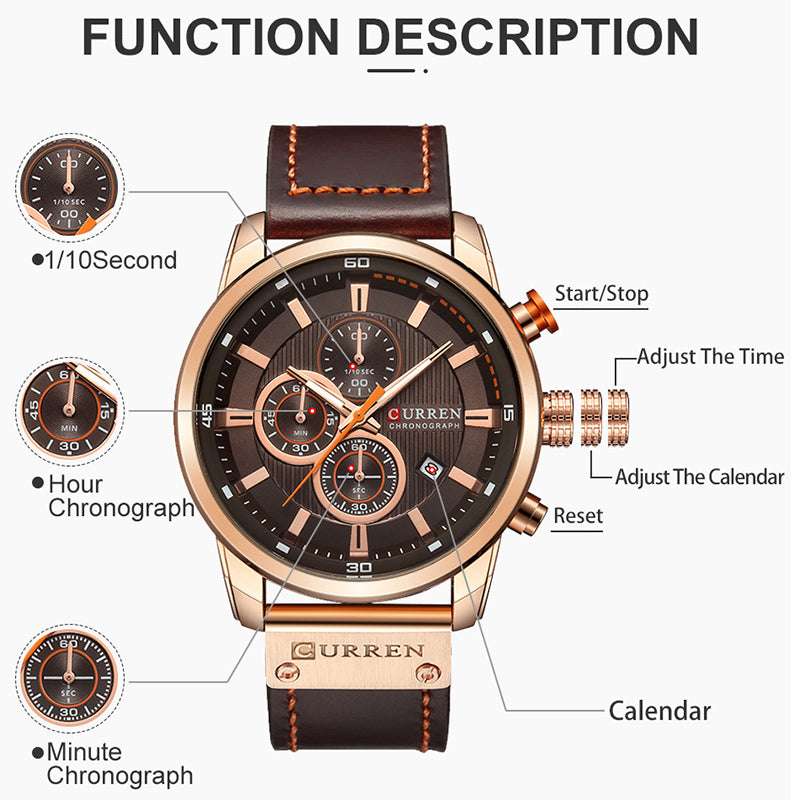 CURREN 8291, Men's Leather Chronograph, Military Quartz Watch - available at Sparq Mart