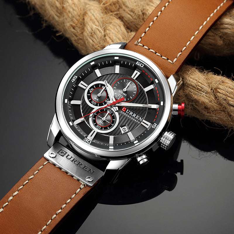 CURREN 8291, Men's Leather Chronograph, Military Quartz Watch - available at Sparq Mart