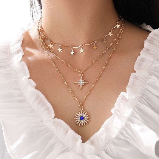 Chic Layered Necklace, Custom Star Necklace, Elegant Gold Necklace - available at Sparq Mart