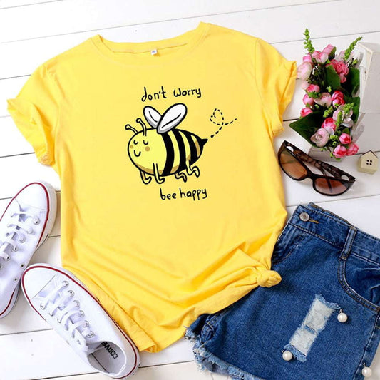 bee graphic tee, cartoon print tops, women's plus clothing - available at Sparq Mart