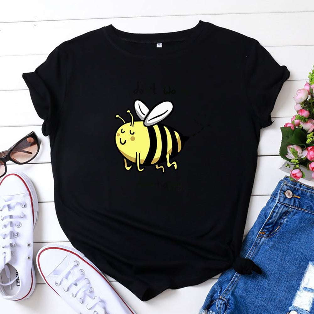 bee graphic tee, cartoon print tops, women's plus clothing - available at Sparq Mart