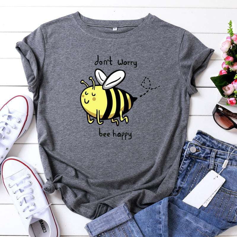 bee graphic tee, cartoon print tops, women's plus clothing - available at Sparq Mart