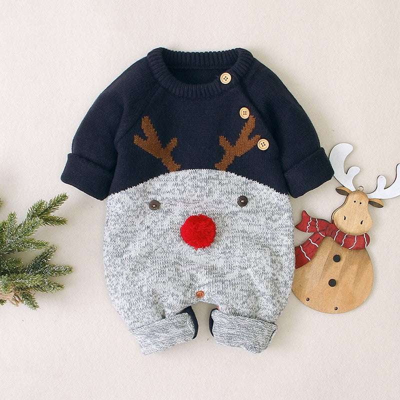 Christmas sweater, Cute fawn Christmas sweater, Knitted cartoon romper - available at Sparq Mart