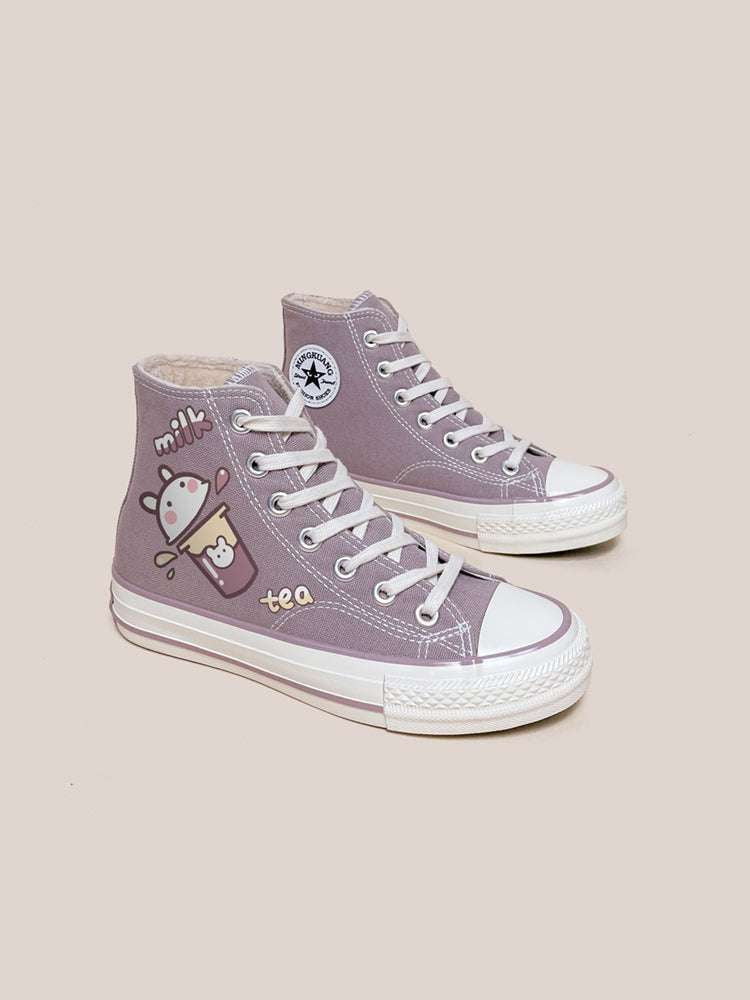 Korean Canvas Sneakers Cute Printed Shoes Women High-Top Footwear - available at Sparq Mart