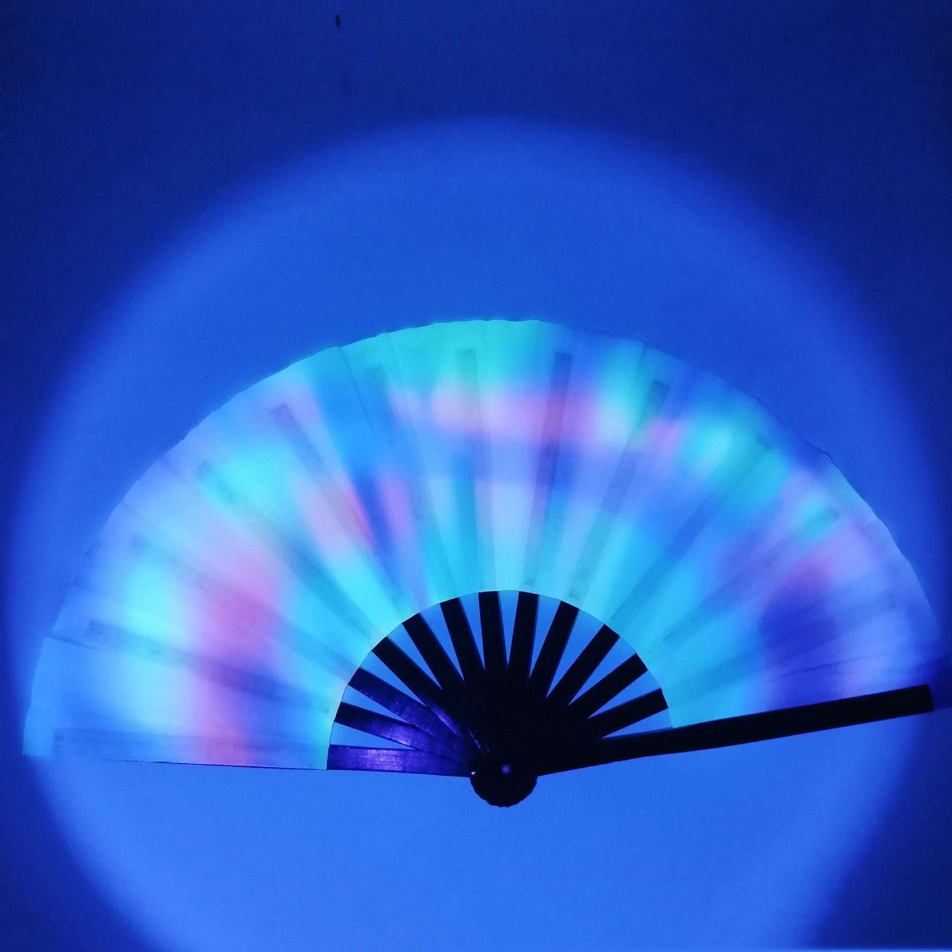 Bamboo Satin Fan, Elegant Party Accessory, UV Fluorescent Fan - available at Sparq Mart