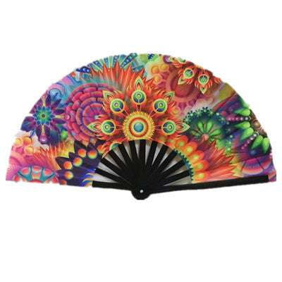 Bamboo Satin Fan, Elegant Party Accessory, UV Fluorescent Fan - available at Sparq Mart