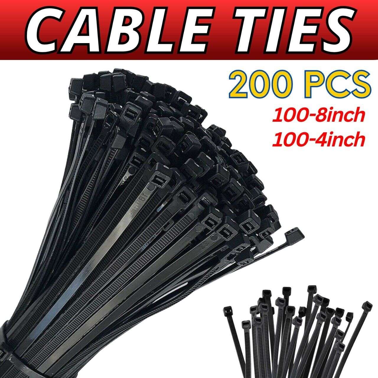 200 Pcs Bundle, Durable, Nylon Cable Zip Ties - available at Sparq Mart