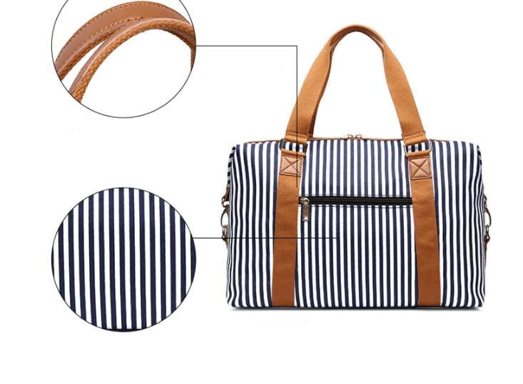 Canvas Travel Bag, Stripe Carry-On, Zipper Closure Tote - available at Sparq Mart