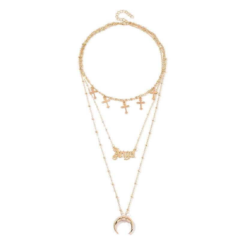 Alloy Cross Pendant, Elegant Crescent Necklace, Women's Clavicle Chain - available at Sparq Mart