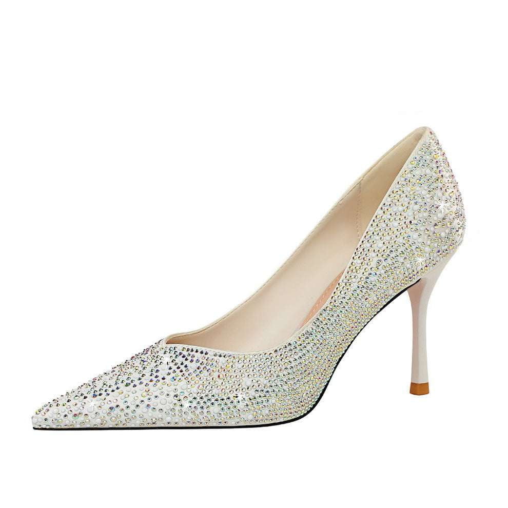 Elegant Thin Heels, Light Mouth Shoes, Silk Diamond Heels - available at Sparq Mart