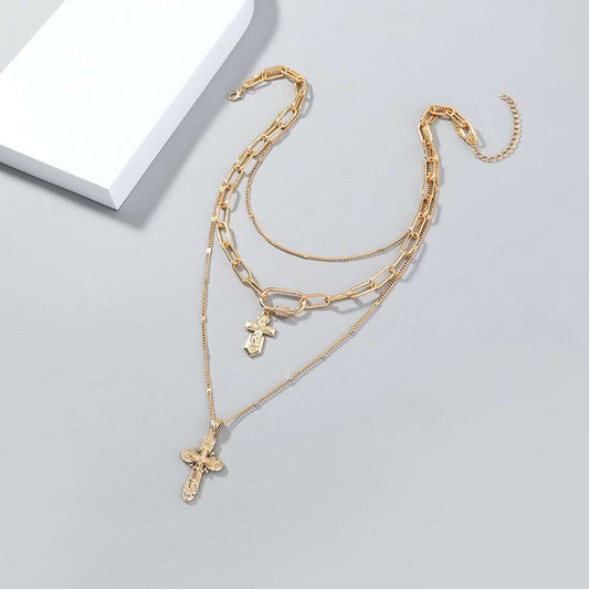 Cross Pendant Necklace, Double Cross Necklace, Pendant Necklace with Safety Clasp - available at Sparq Mart