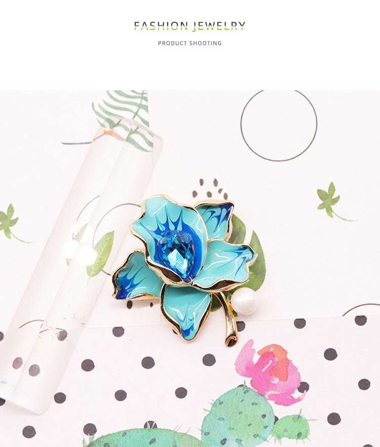 Elegant Brooch Gift, Enamel Flower Pin, Oil Drop Brooch - available at Sparq Mart